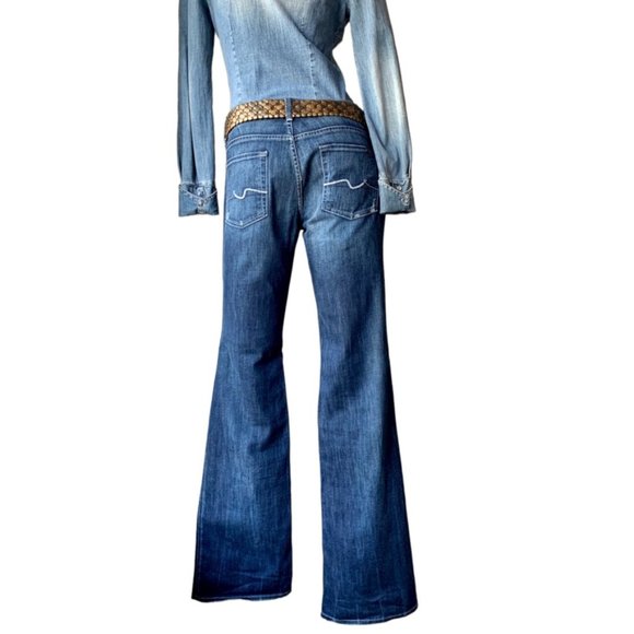 7FAM 90s high waist flare leg bootcut dark wash denim jeans - Picture 3 of 11